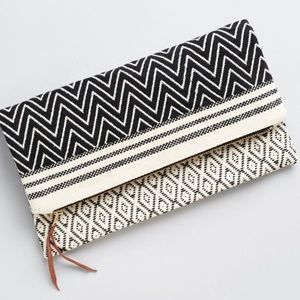 Tribe Alive Fair Trade Reversible Chevron Woven Fold Over Clutch Black & Cream